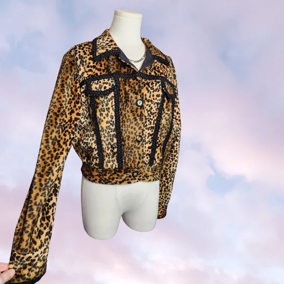 Rare Vtg 80s Howard Wolf Cheetah Leopard Print Brown Black Boho Western Jacket - Picture 4 of 7